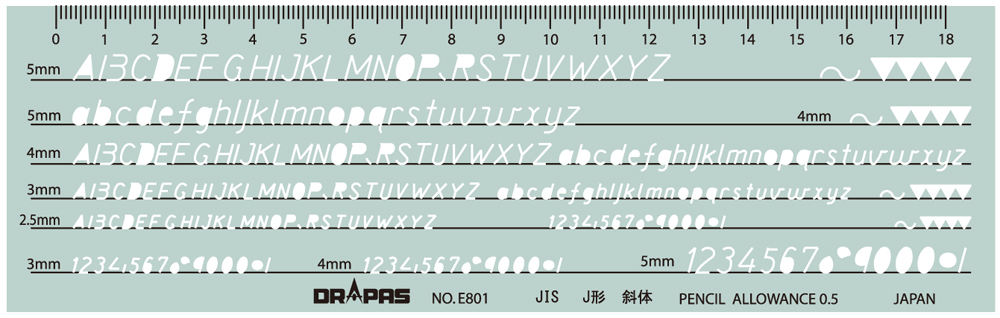 ドラパス テンプレート E801 英数字定規 JIS/J形・斜体 31-801